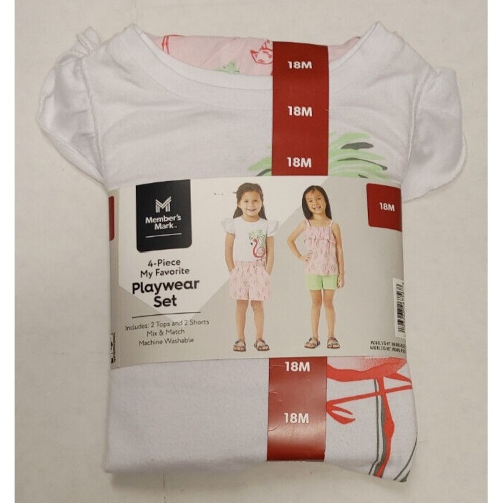 NWT Member's Mark 4 Piece Girls Playwear‎ Set Flamingo 18 Months